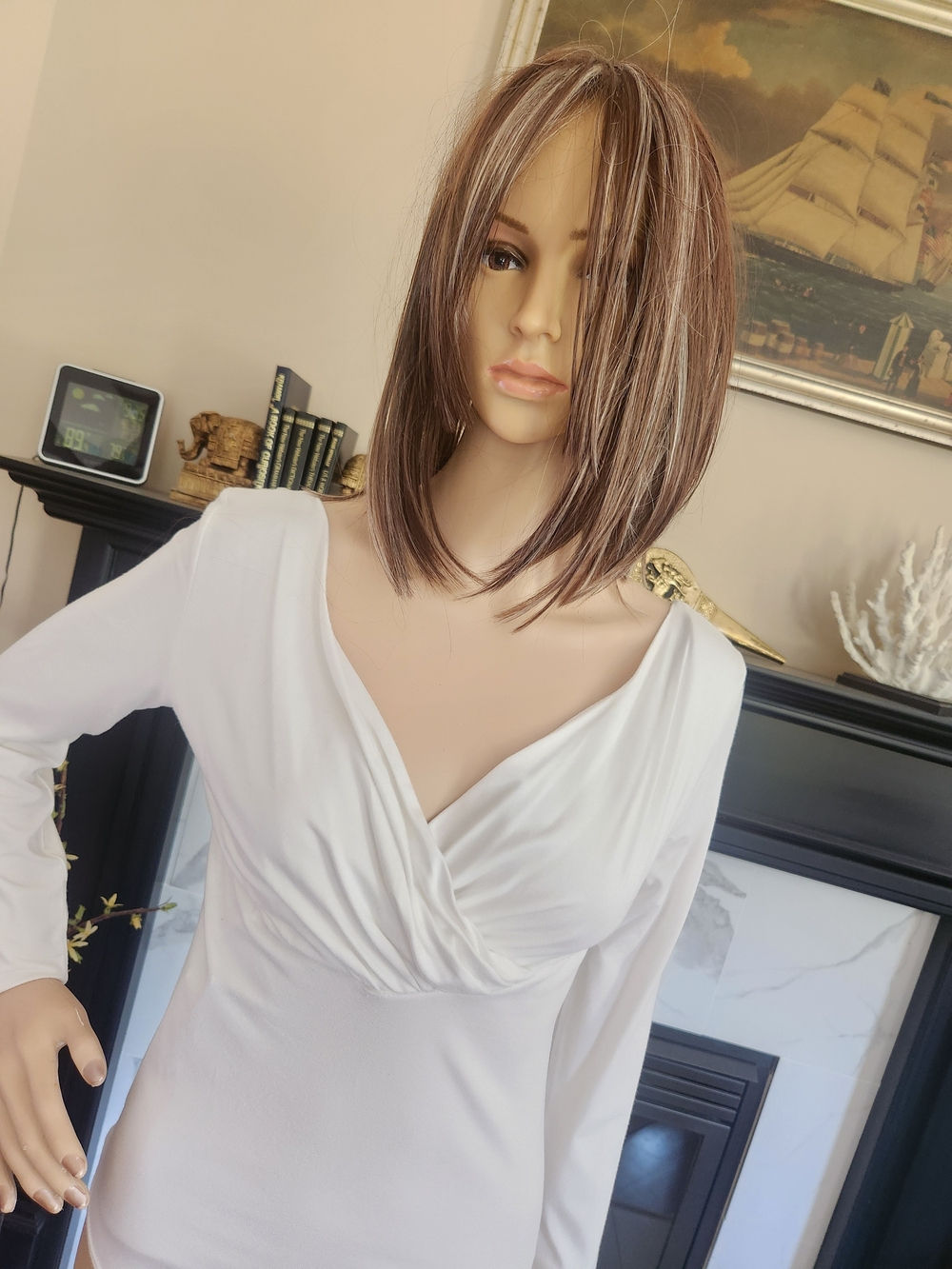 VERSACE White V-Neck Draped Long-Sleeve Women's Top